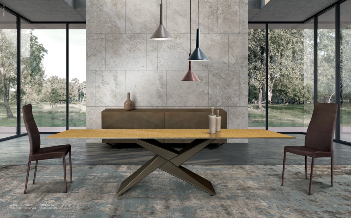 Timber dining table in a modern dining room